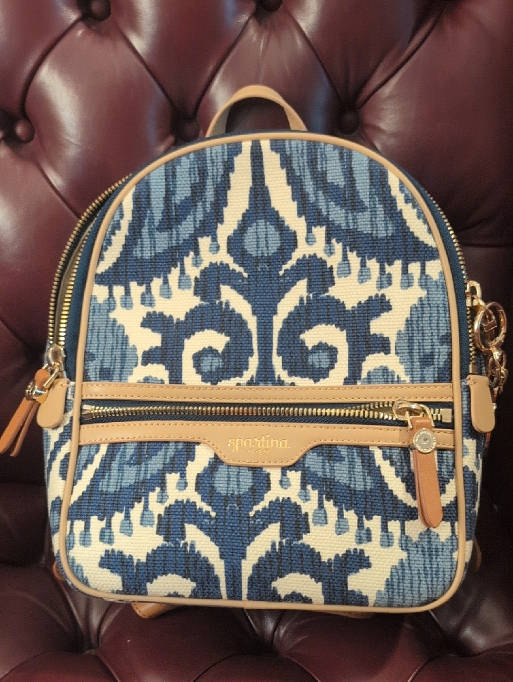 Spartina 449 Blue and Tan Ikat Mini Backpack